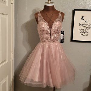 LET'S Mauve Embellished Bodice Tulle Dress